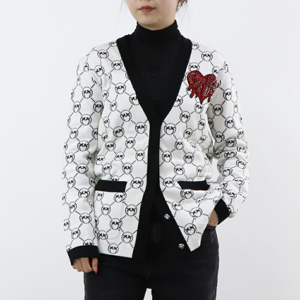 PINKO カーディガン ホワイト ロゴ ラインストーン 100446-A0KS