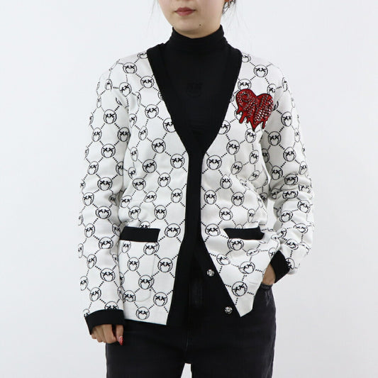 PINKO カーディガン ホワイト ロゴ ラインストーン 100446-A0KS