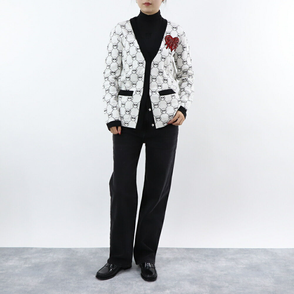 PINKO カーディガン ホワイト ロゴ ラインストーン 100446-A0KS