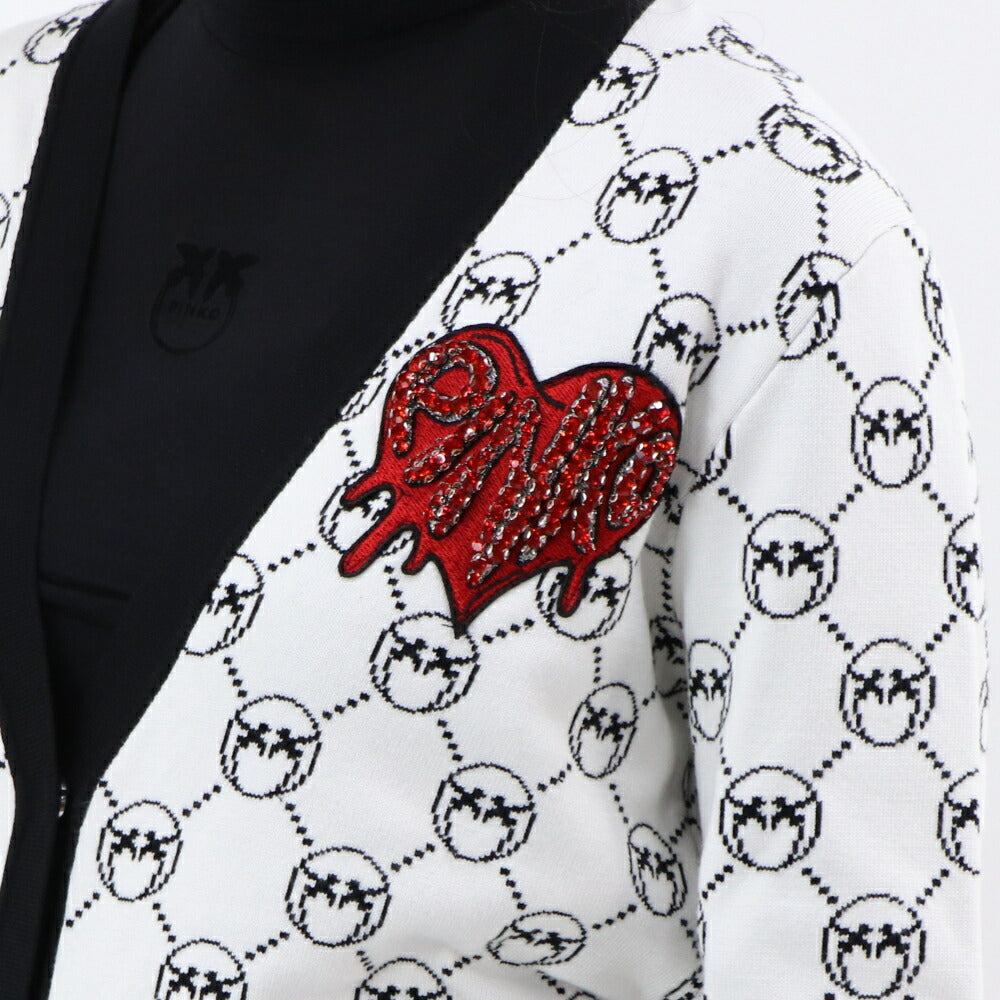 PINKO カーディガン ホワイト ロゴ ラインストーン 100446-A0KS