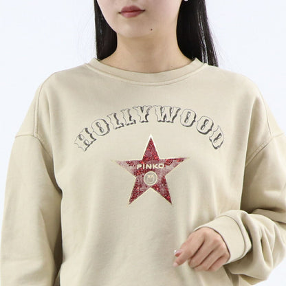 PINKO トレーナー ベージュ ロゴ ラインストーン オーバーサイズ 100352-A0L6