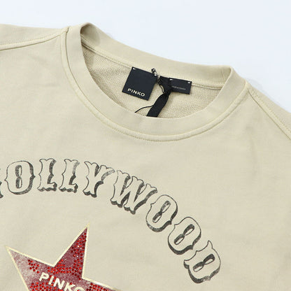 PINKO トレーナー ベージュ ロゴ ラインストーン オーバーサイズ 100352-A0L6