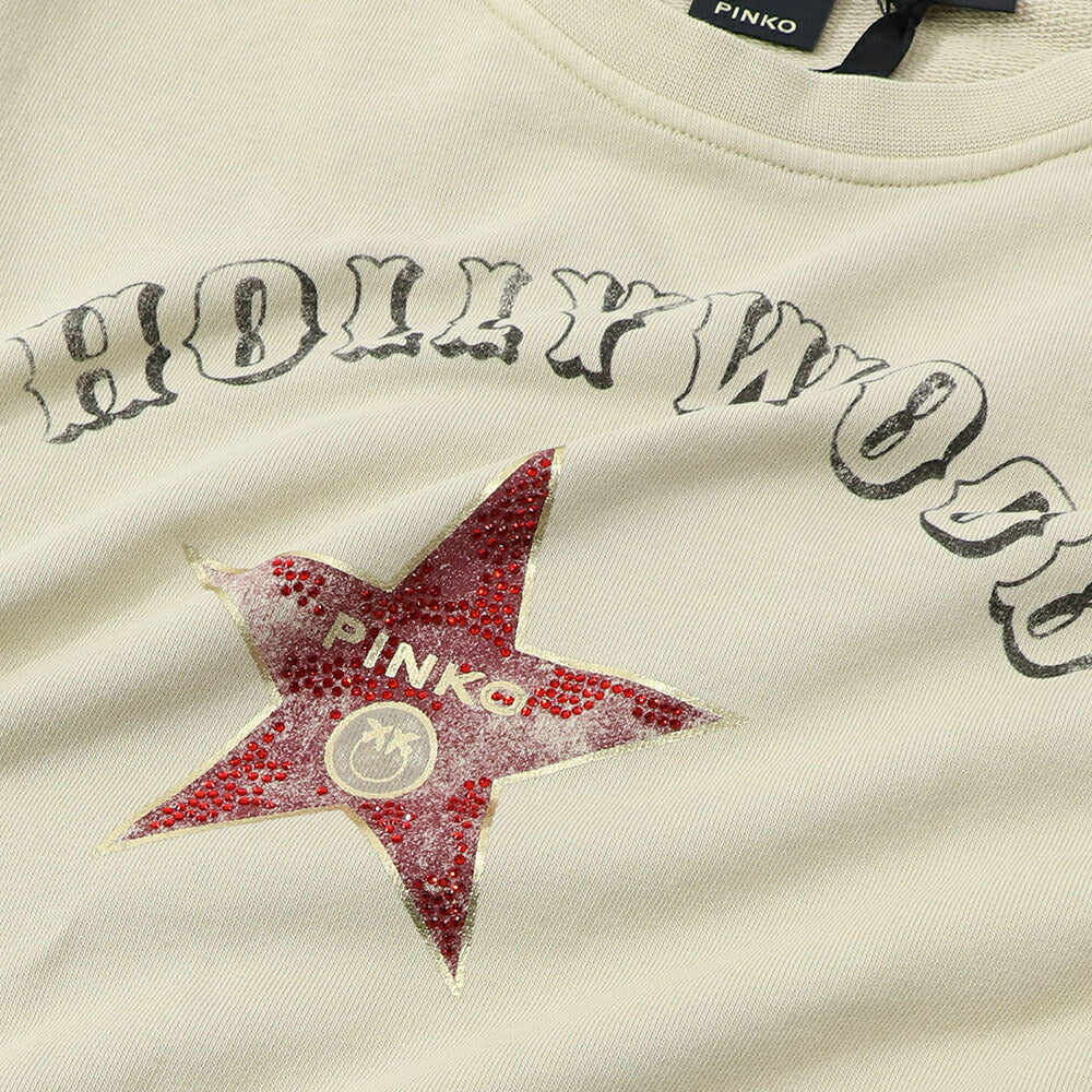 PINKO トレーナー ベージュ ロゴ ラインストーン オーバーサイズ 100352-A0L6
