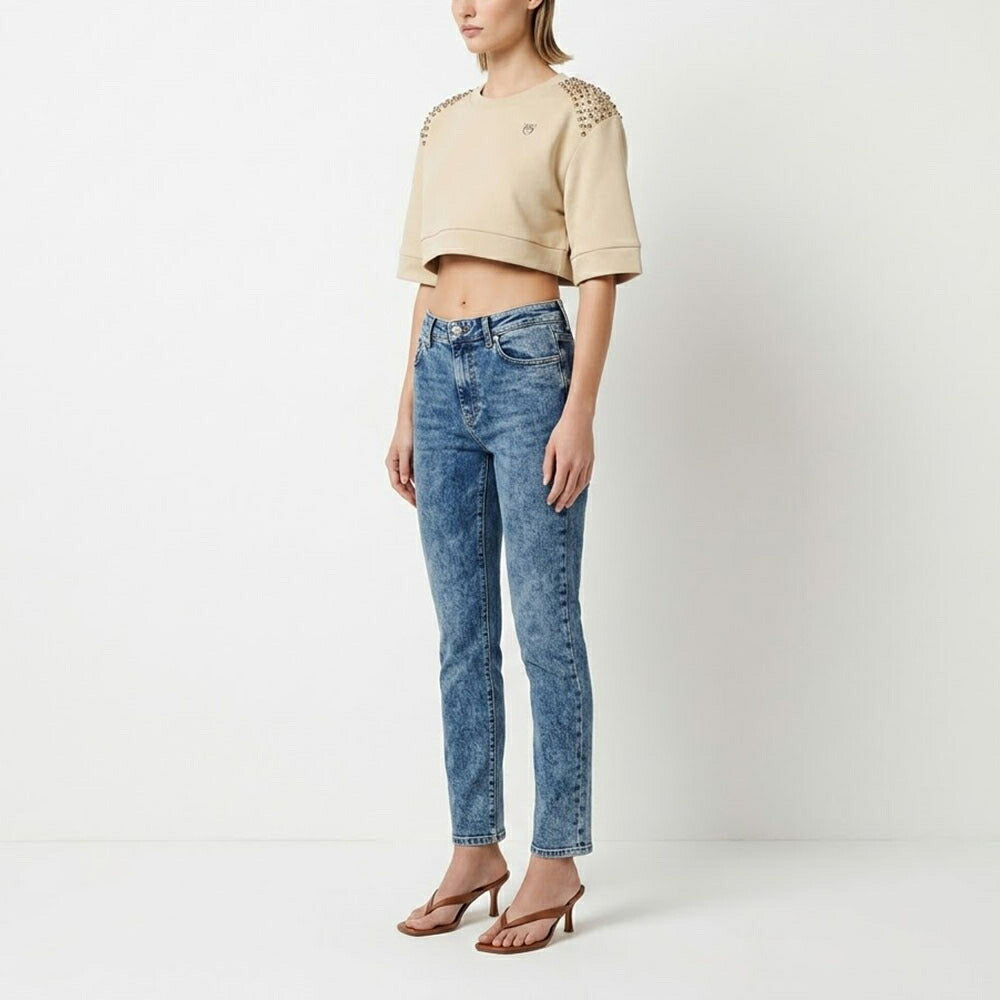 PINKO ピンコ レディース トップス スウェット・トレーナー ベージュ ラインストーン キラキラ クロップド丈 100374-A0L7