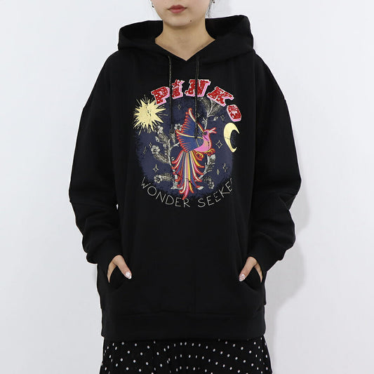 PINKO ブラック グラフィックプリント スウェットパーカー 1G15BQ-Y54B