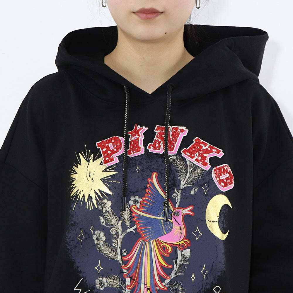 PINKO ブラック グラフィックプリント スウェットパーカー 1G15BQ-Y54B