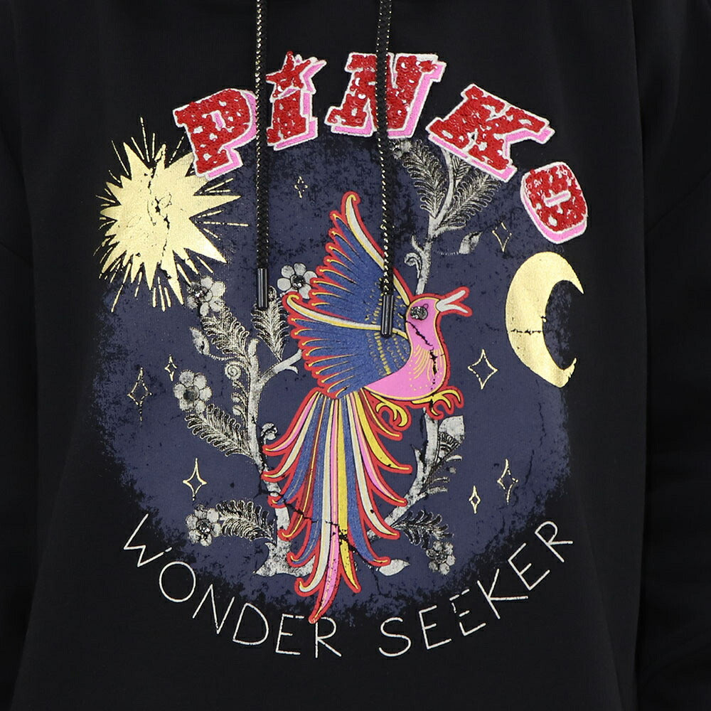 PINKO ブラック グラフィックプリント スウェットパーカー 1G15BQ-Y54B