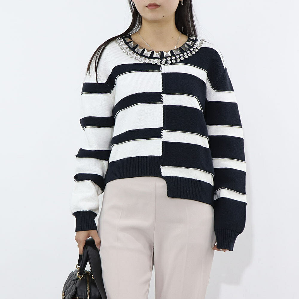 PINKO ニット ホワイト×ダークブルー ニット ボーダー 1G16YZ-Y7UQ