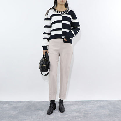 PINKO ニット ホワイト×ダークブルー ニット ボーダー 1G16YZ-Y7UQ