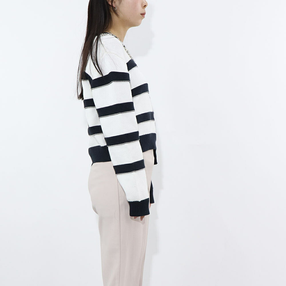 PINKO ニット ホワイト×ダークブルー ニット ボーダー 1G16YZ-Y7UQ