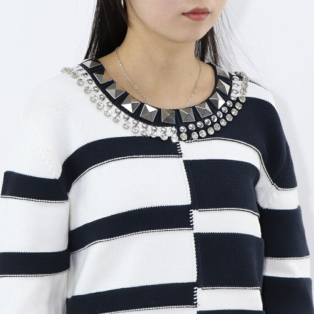 PINKO ニット ホワイト×ダークブルー ニット ボーダー 1G16YZ-Y7UQ