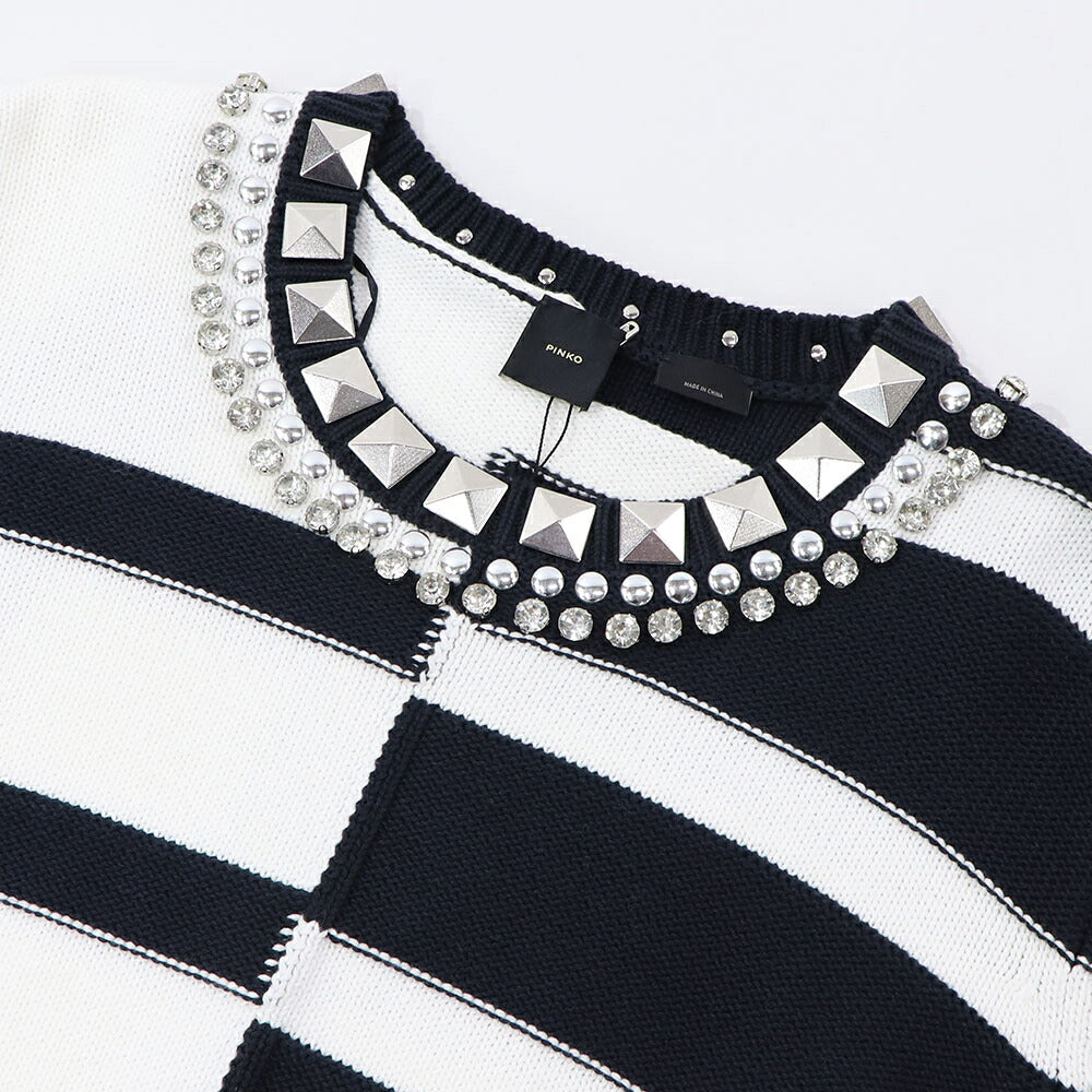 PINKO ニット ホワイト×ダークブルー ニット ボーダー 1G16YZ-Y7UQ