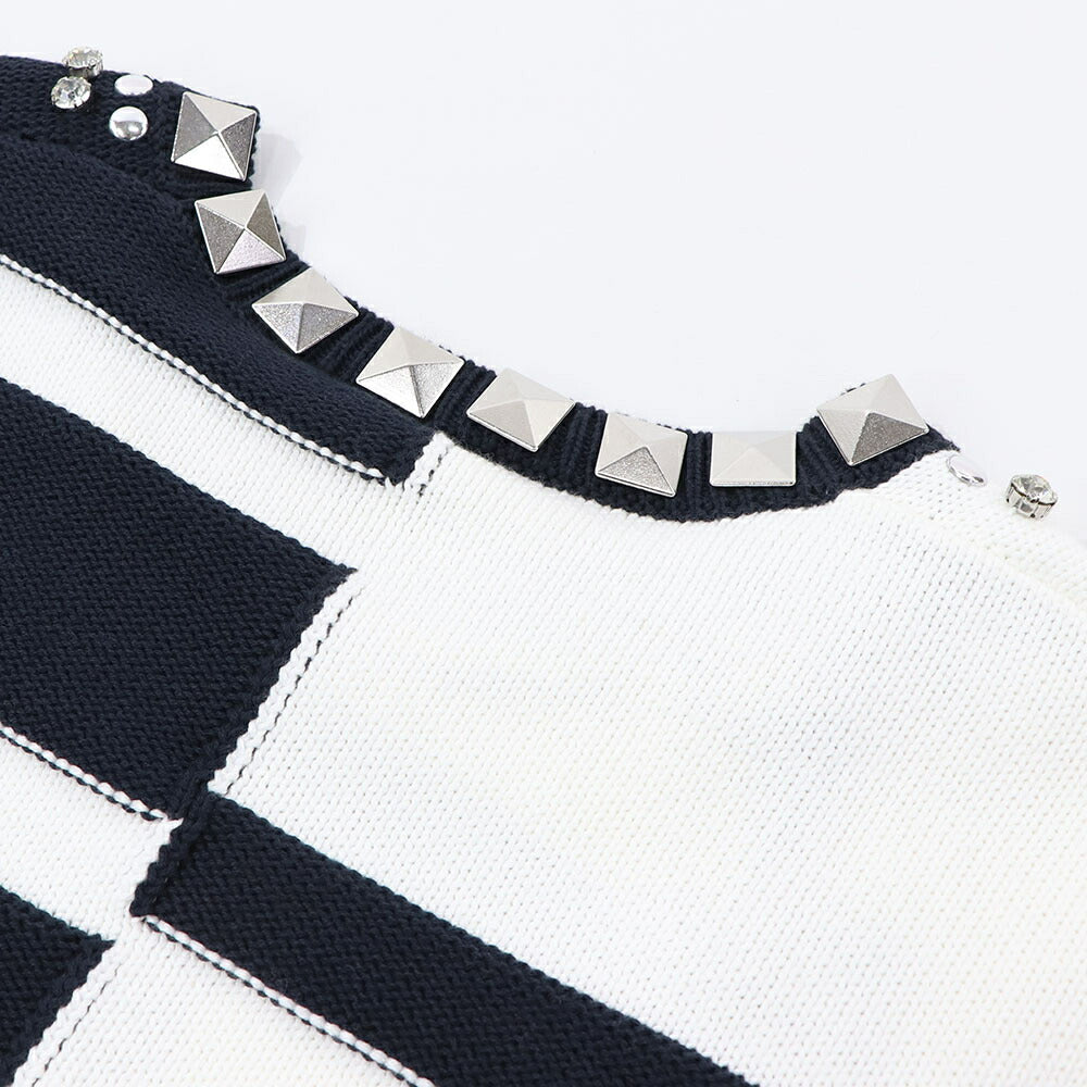 PINKO ニット ホワイト×ダークブルー ニット ボーダー 1G16YZ-Y7UQ