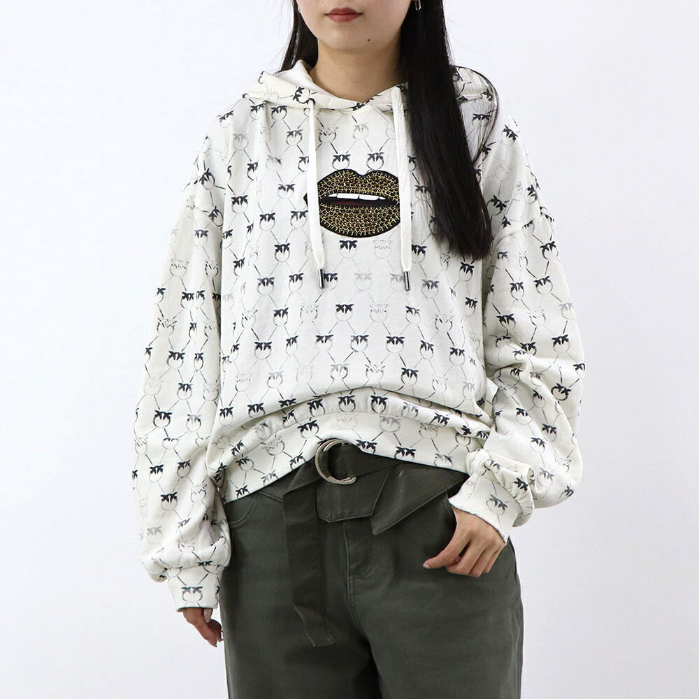 PINKO パーカー ホワイト ラインストーン プルオーバー 1G1726-Y7YT