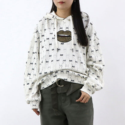 PINKO パーカー ホワイト ラインストーン プルオーバー 1G1726-Y7YT