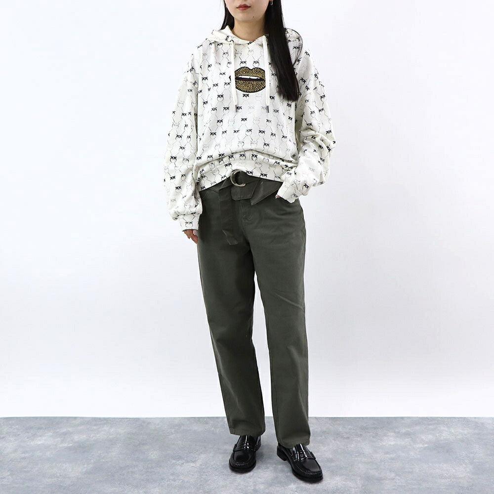 PINKO パーカー ホワイト ラインストーン プルオーバー 1G1726-Y7YT