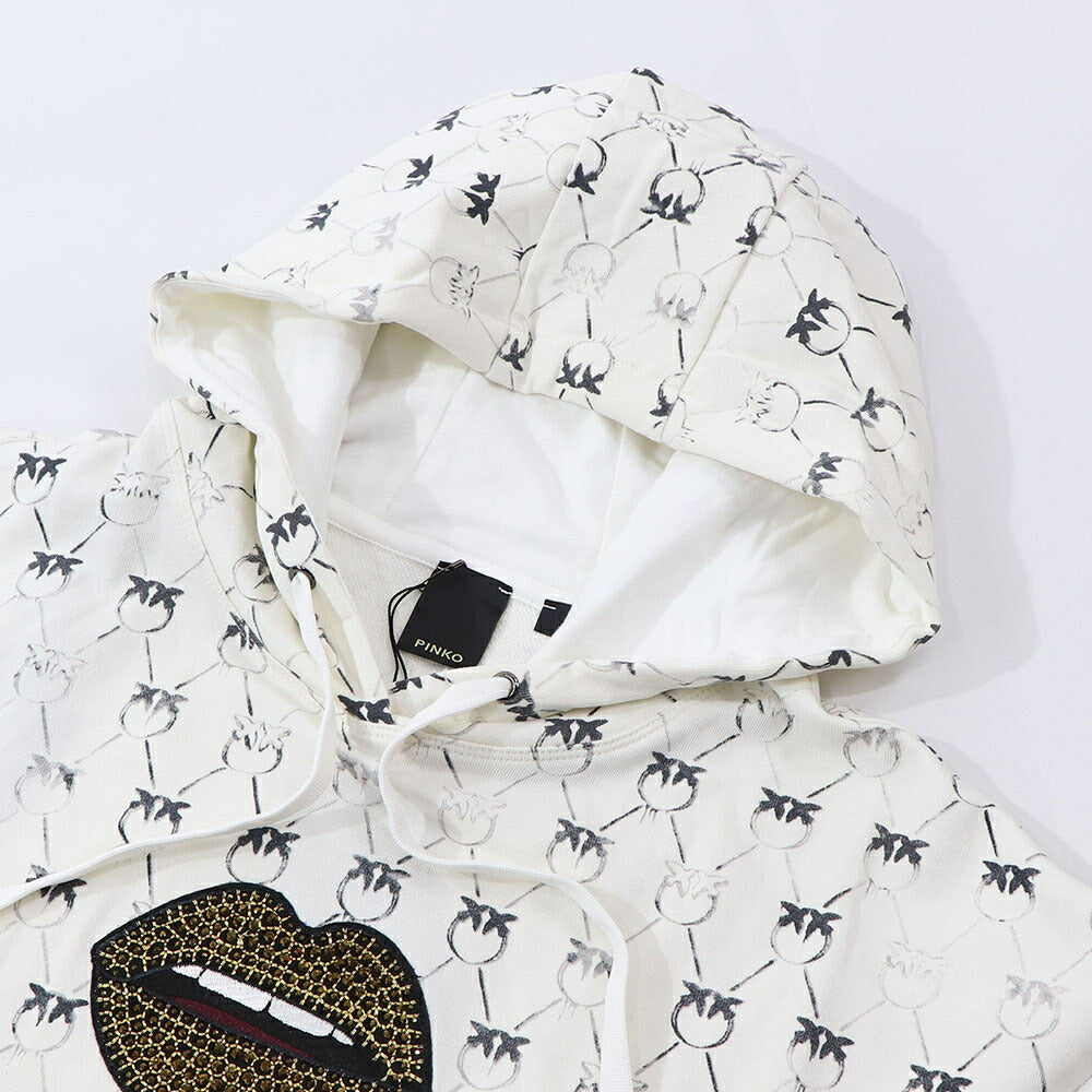 PINKO パーカー ホワイト ラインストーン プルオーバー 1G1726-Y7YT