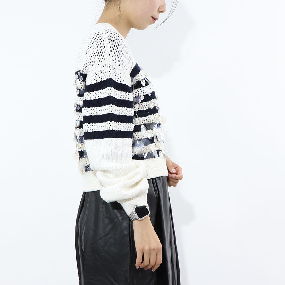 PINKO ニット ホワイト×ブラック ボーダー メッシュ 1G1744-Y83L