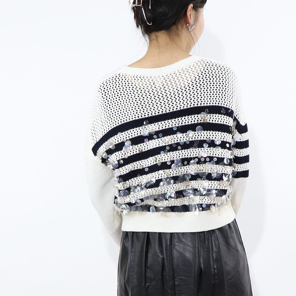 PINKO ニット ホワイト×ブラック ボーダー メッシュ 1G1744-Y83L