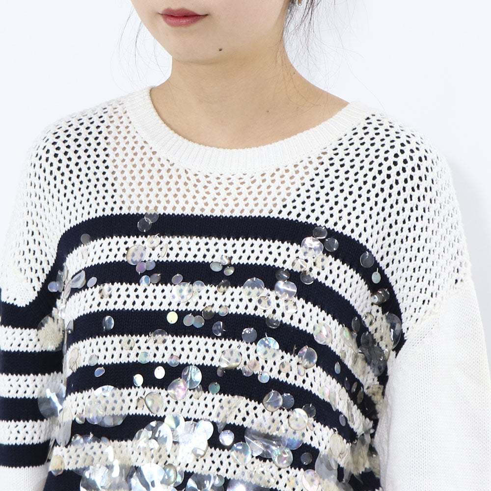 PINKO ニット ホワイト×ブラック ボーダー メッシュ 1G1744-Y83L
