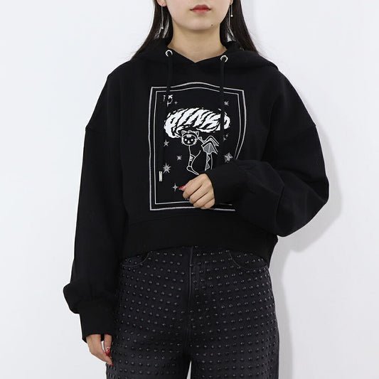 PINKO パーカー ブラック 刺繍 猫 フーデイ プルオーバー 1G185G-8314