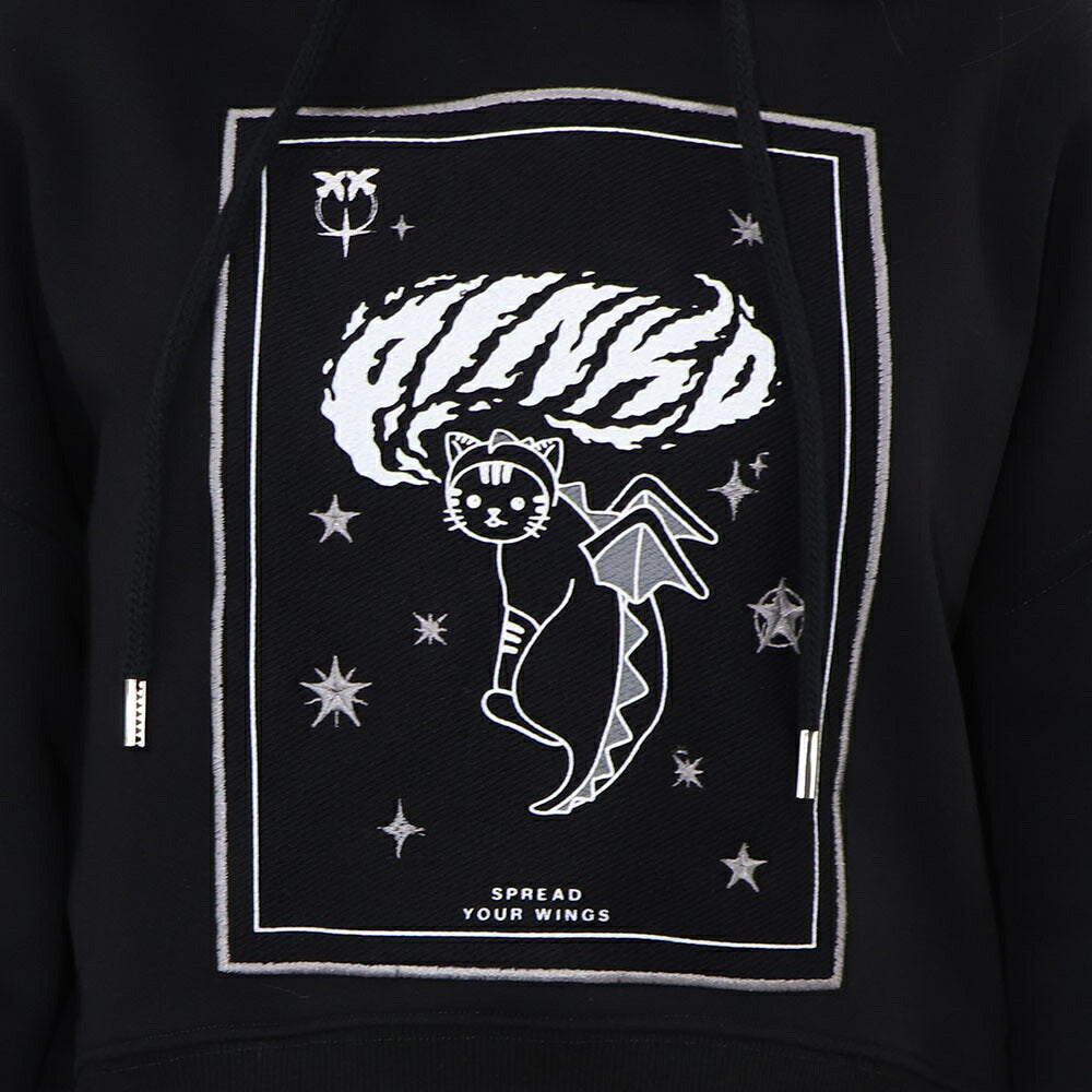 PINKO パーカー ブラック 刺繍 猫 フーデイ プルオーバー 1G185G-8314