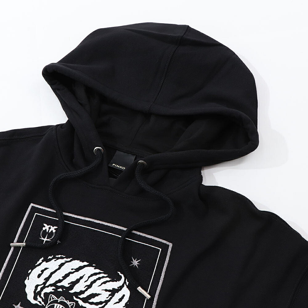 PINKO パーカー ブラック 刺繍 猫 フーデイ プルオーバー 1G185G-8314