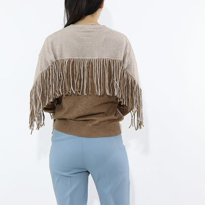 PINKO ニット グレー ブラウン ニット フリンジ付き 1B14VD-Y694