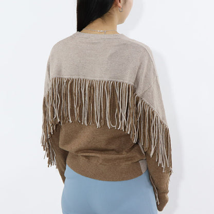 PINKO ニット グレー ブラウン ニット フリンジ付き 1B14VD-Y694