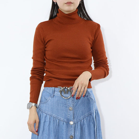 PINKO ニット  ブラウン タートル リブニット 1G15J2-Y6RL