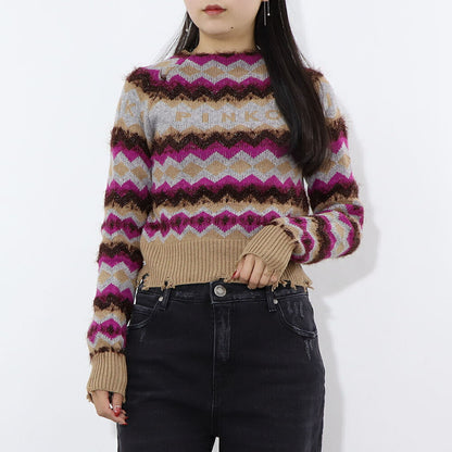 PINKO ニット マルチカラー ロゴ べージュ グレー 1G188A-A06C