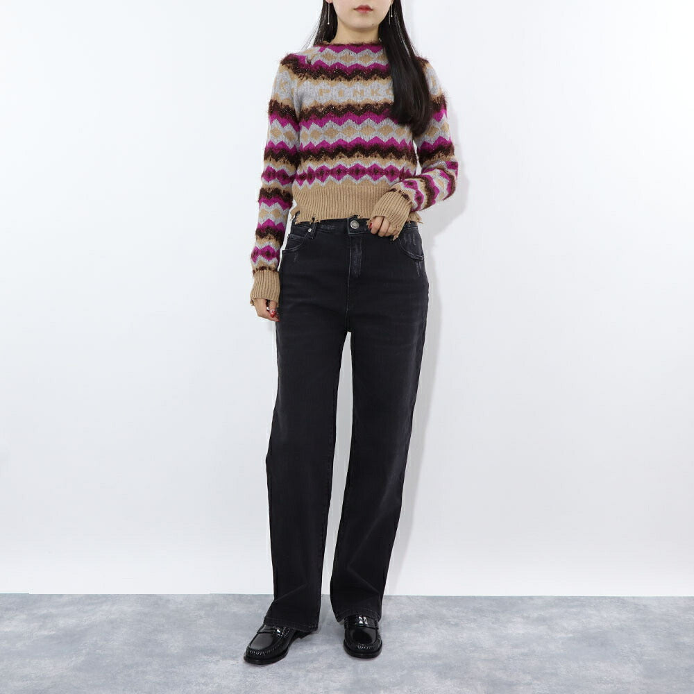 PINKO ニット マルチカラー ロゴ べージュ グレー 1G188A-A06C