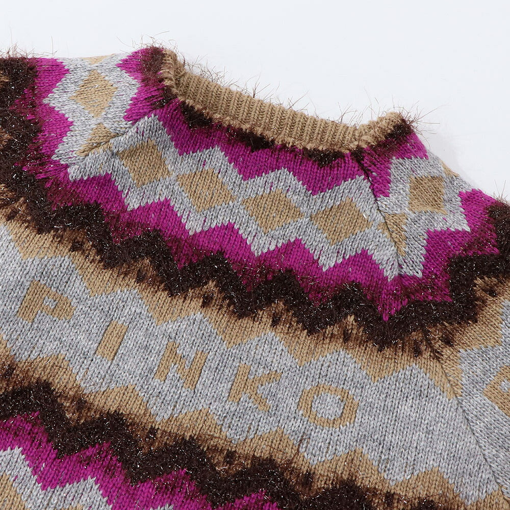 PINKO ニット マルチカラー ロゴ べージュ グレー 1G188A-A06C