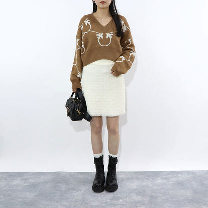 PINKO ニット  キャメル ピンク LOVEBIRDS Vネック 1G18GW-A005