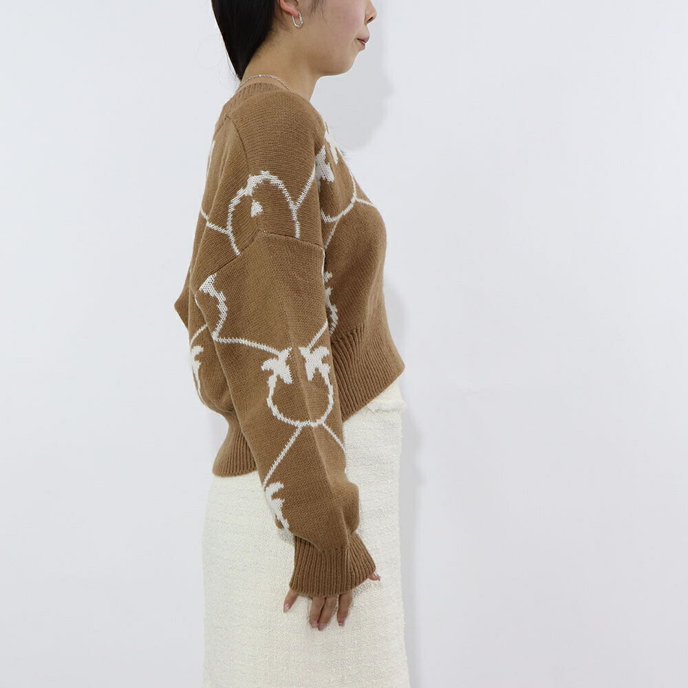 PINKO ニット  キャメル ピンク LOVEBIRDS Vネック 1G18GW-A005