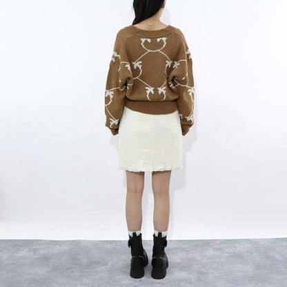 PINKO ニット  キャメル ピンク LOVEBIRDS Vネック 1G18GW-A005