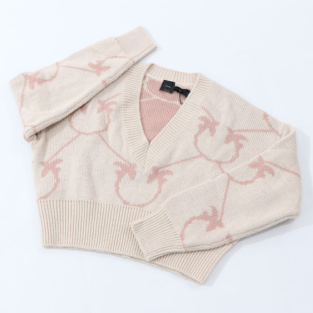 PINKO ニット  キャメル ピンク LOVEBIRDS Vネック 1G18GW-A005