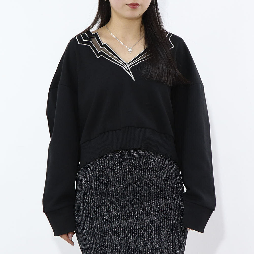 PINKO スウェット  ブラック ショート丈 Vネック 稲妻 100474-A0LQ
