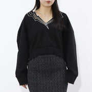 PINKO スウェット  ブラック ショート丈 Vネック 稲妻 100474-A0LQ