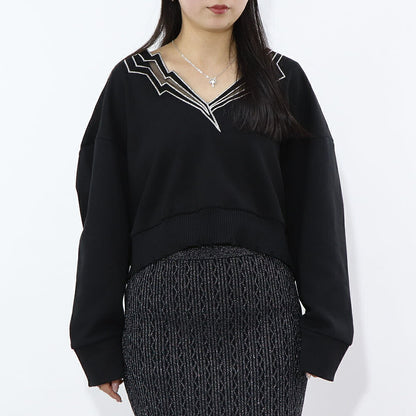 PINKO スウェット  ブラック ショート丈 Vネック 稲妻 100474-A0LQ