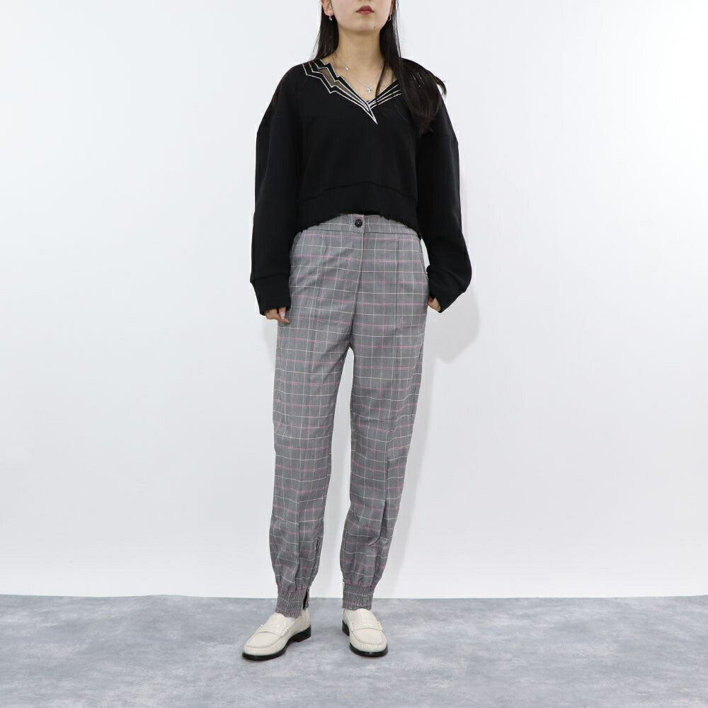 PINKO スウェット  ブラック ショート丈 Vネック 稲妻 100474-A0LQ