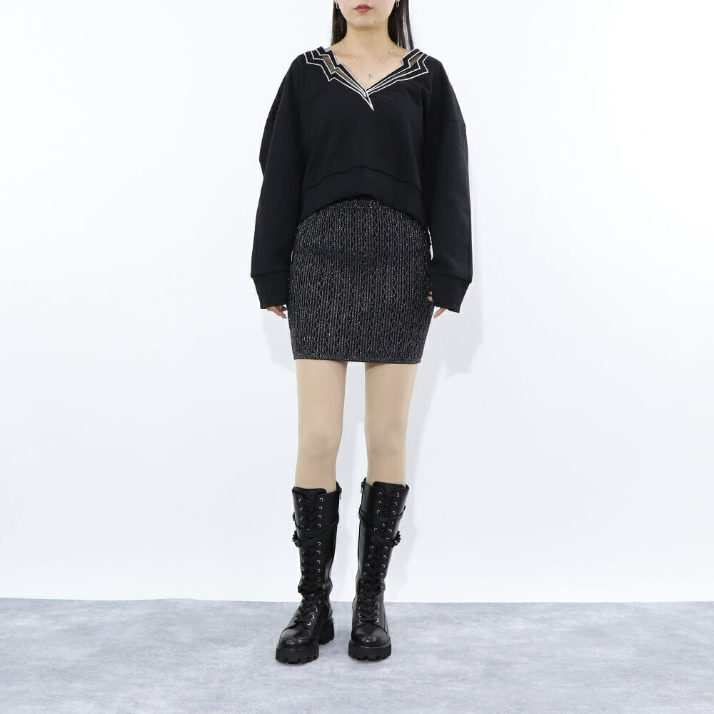 PINKO スウェット  ブラック ショート丈 Vネック 稲妻 100474-A0LQ