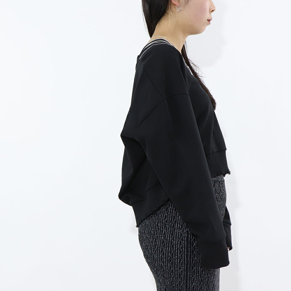 PINKO スウェット  ブラック ショート丈 Vネック 稲妻 100474-A0LQ