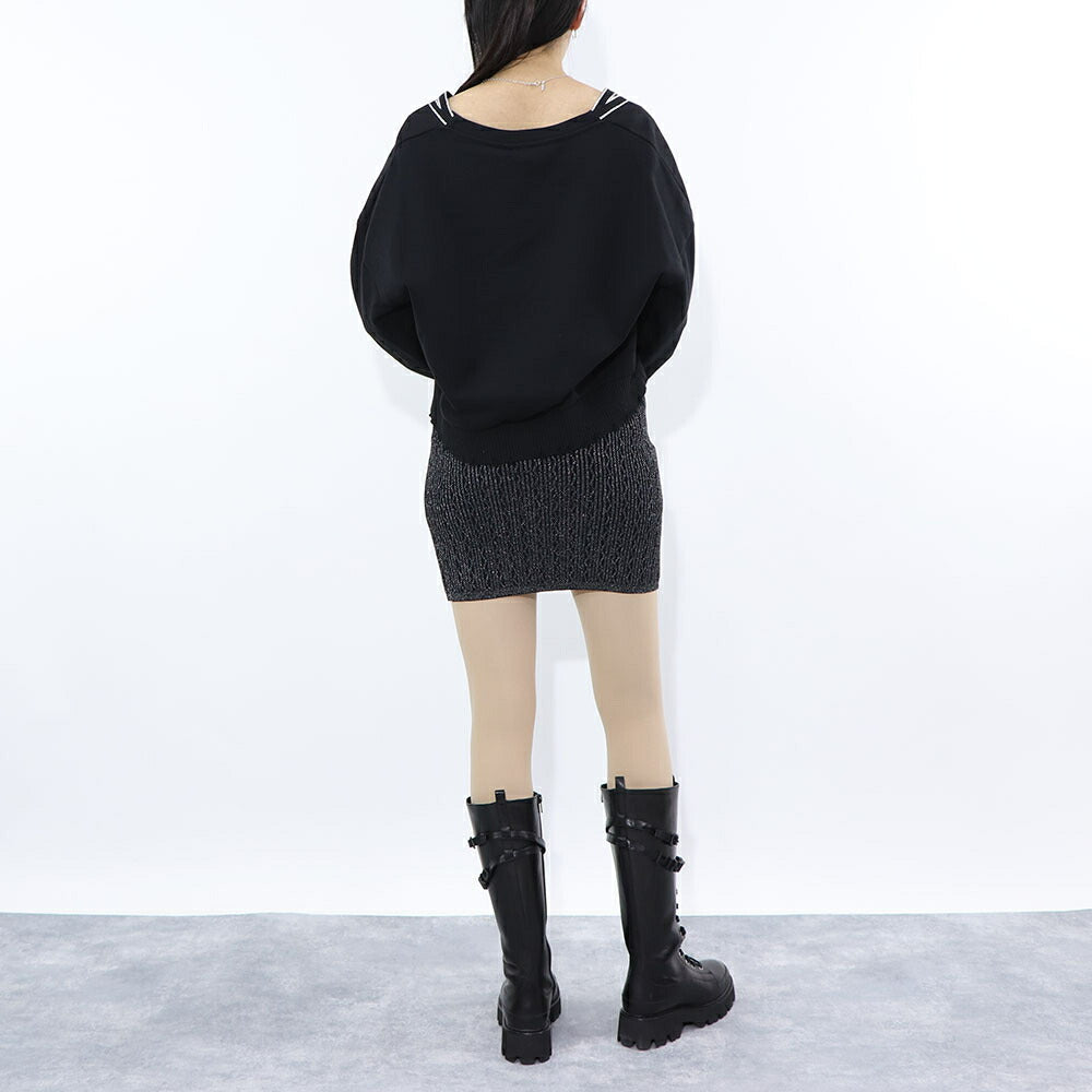 PINKO スウェット  ブラック ショート丈 Vネック 稲妻 100474-A0LQ