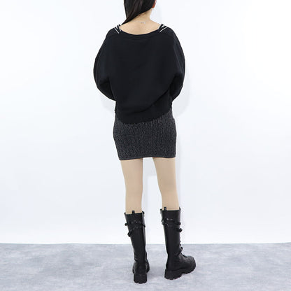 PINKO スウェット  ブラック ショート丈 Vネック 稲妻 100474-A0LQ