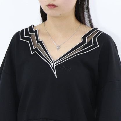 PINKO スウェット  ブラック ショート丈 Vネック 稲妻 100474-A0LQ