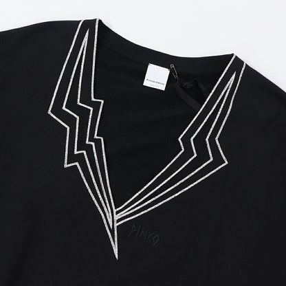 PINKO スウェット  ブラック ショート丈 Vネック 稲妻 100474-A0LQ