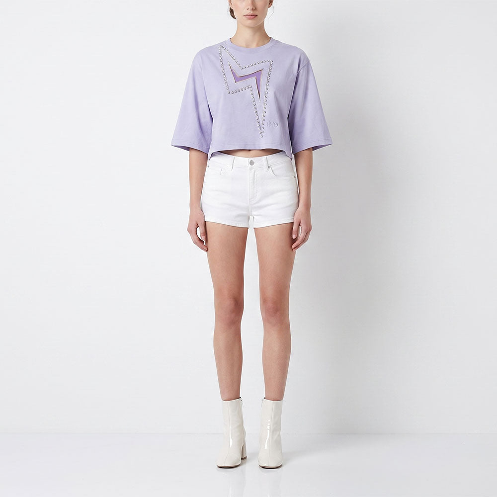 PINKO ピンコ レディース トップス Tシャツ・カットソー パープル ラインストーン イナズマ クロップド丈 半袖 100482-A0M7