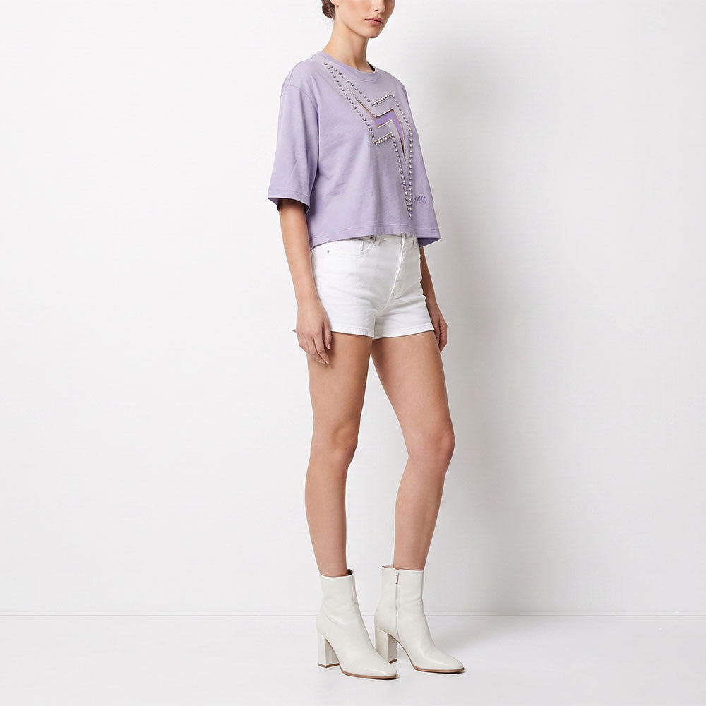 PINKO ピンコ レディース トップス Tシャツ・カットソー パープル ラインストーン イナズマ クロップド丈 半袖 100482-A0M7