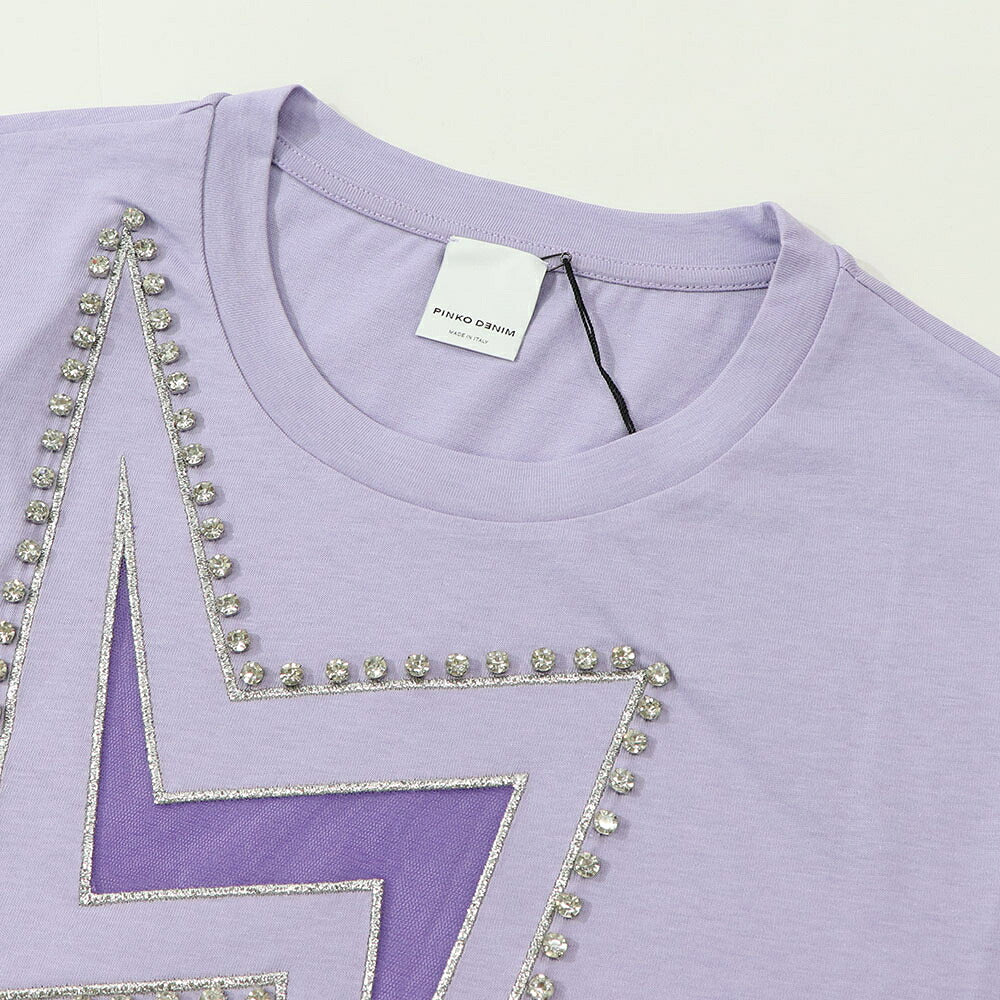 PINKO ピンコ レディース トップス Tシャツ・カットソー パープル ラインストーン イナズマ クロップド丈 半袖 100482-A0M7